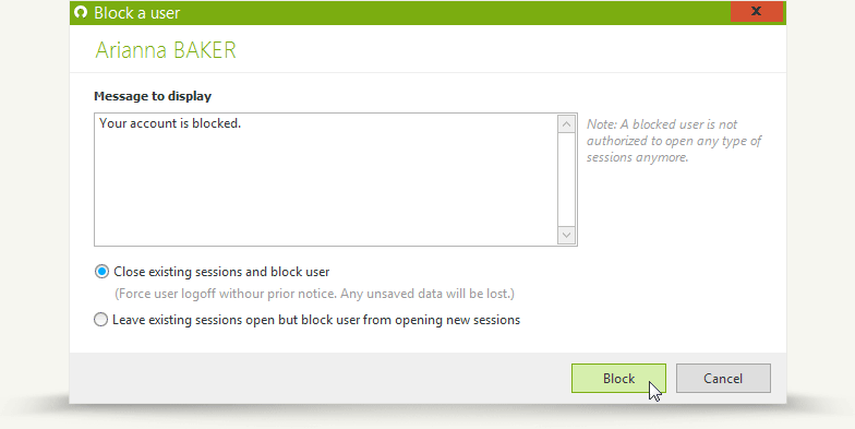 Blocking users in UserLock